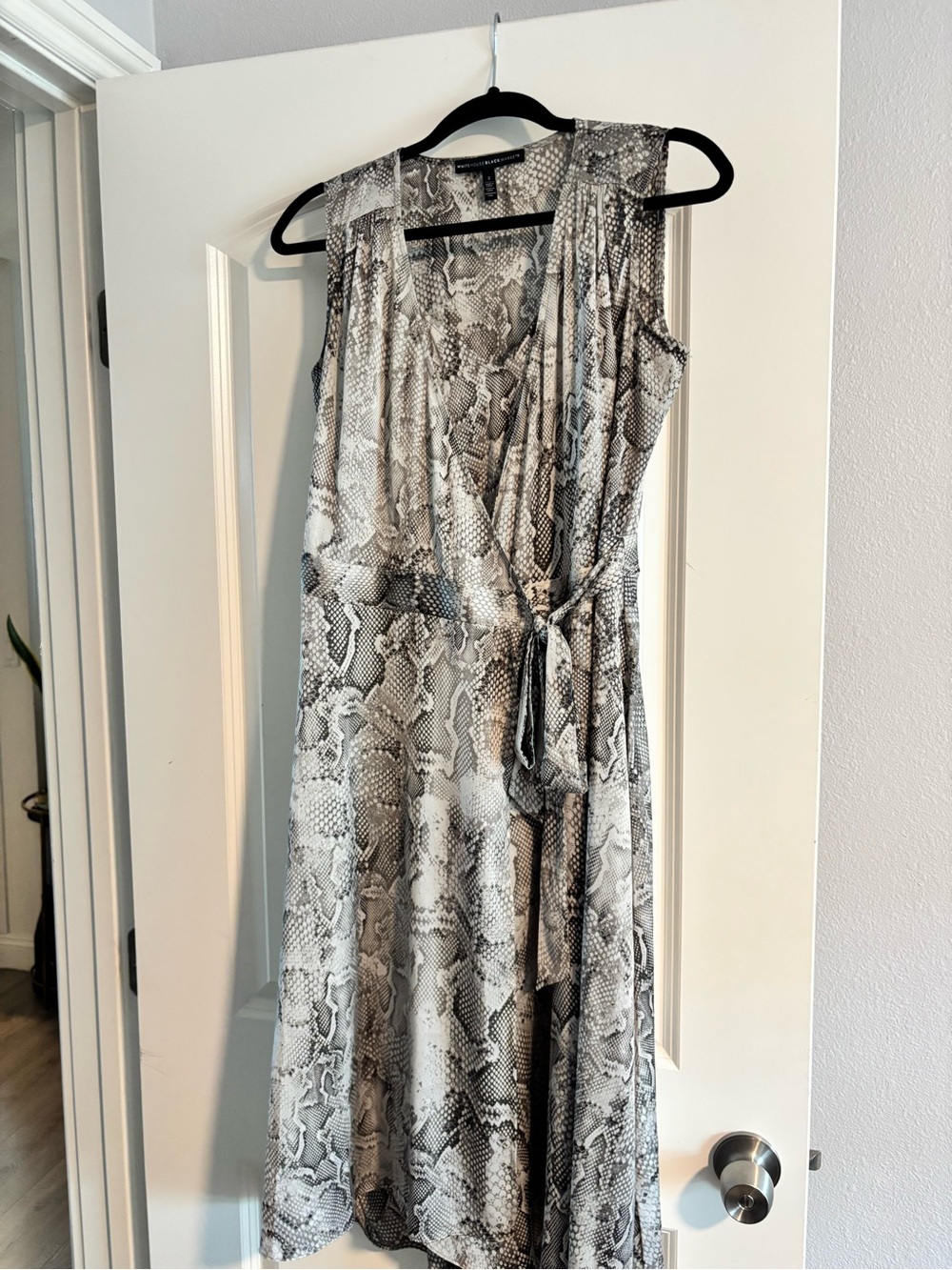 White House Black Market Grey Snake-Print Midi Wrap Dress